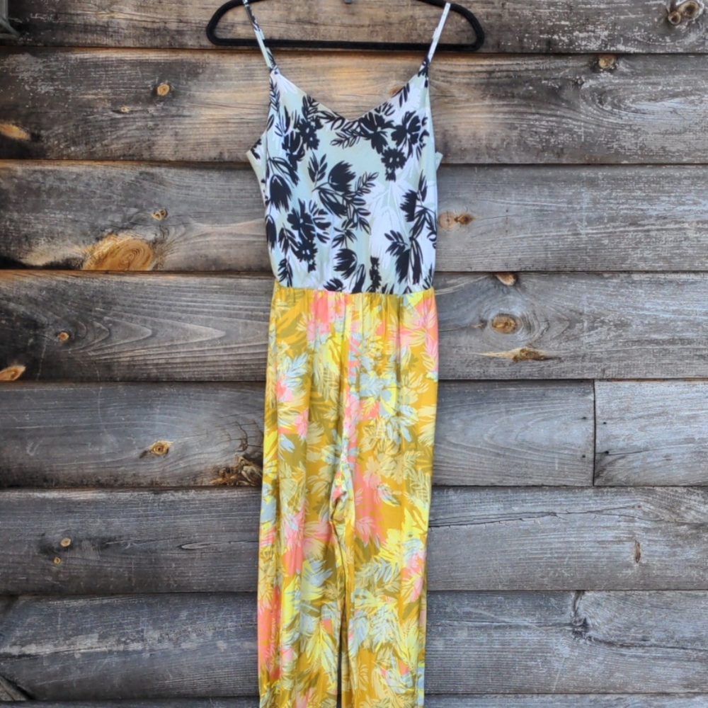 Corey Lynn Calter Yellow Floral Two-Tone Jumpsuit